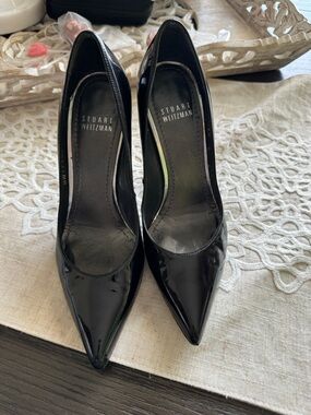 Stuart Weitzman Black Patent Pointed Toe Pumps - Glossy Stiletto Heels
